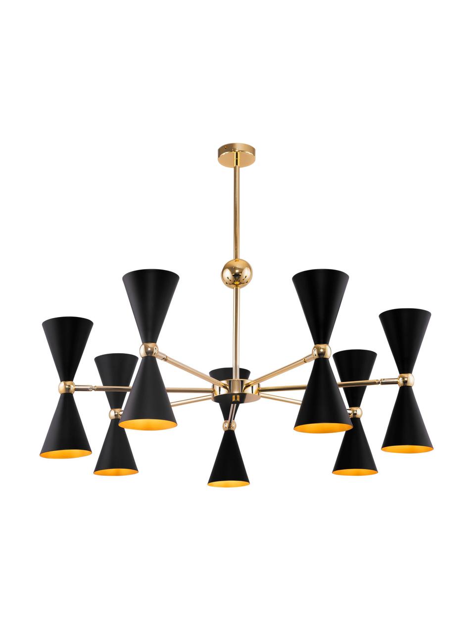 Grande suspension rétro Vesper, Noir, couleur dorée, Ø 91 x haut. 82 cm