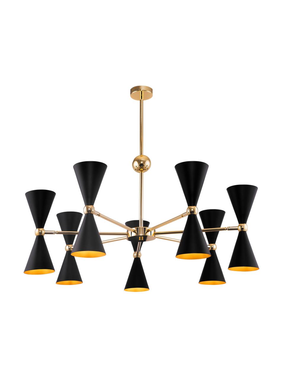 Lámpara de techo grande Vesper, estilo retro, Anclaje: metal recubierto, Adornos: metal recubierto, Negro, dorado, Ø 91 x Al 82 cm