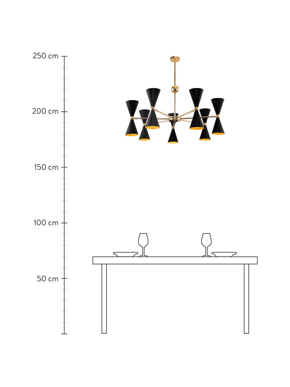 Großer Kronleuchter Vesper, Baldachin: Metall, beschichtet, Dekor: Metall, beschichtet, Schwarz, Goldfarben, Ø 91 x H 82 cm