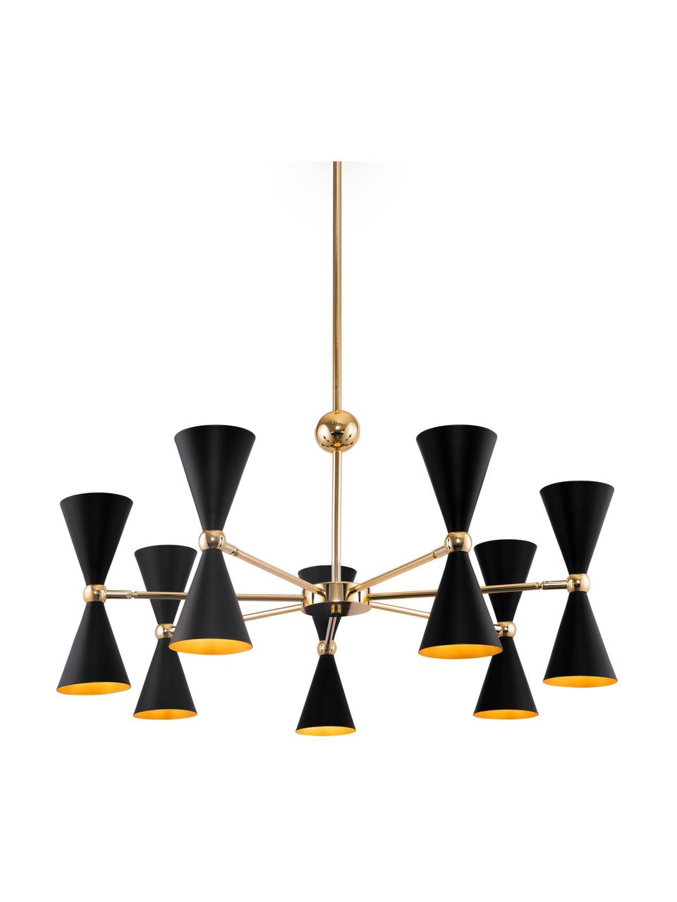 Grande suspension rétro Vesper, Noir, couleur dorée, Ø 91 x haut. 82 cm
