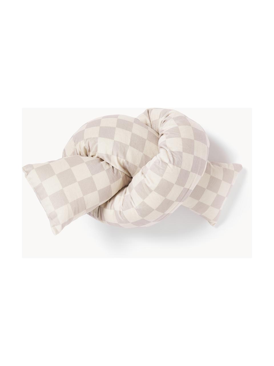 Geruit fluwelen sierkussen Knot, met vulling, Beigetinten, B 145 x H 33 cm
