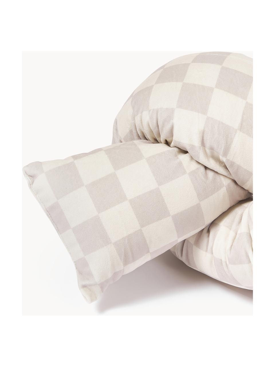 Geruit fluwelen sierkussen Knot, met vulling, Beigetinten, B 145 x H 33 cm