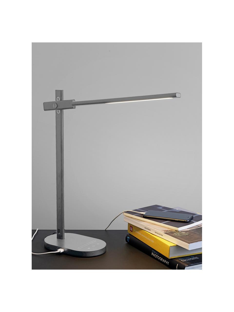 Dimbare LED bureaulamp Office met touch functie, Lampvoet: gecoat aluminium, Diffuser: kunststof, Grijs, B 12 x H 48 cm