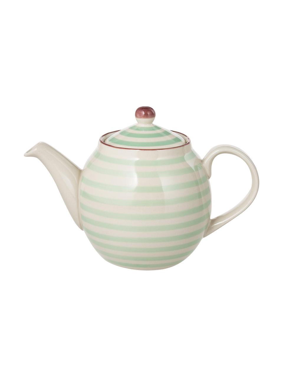 Handbeschilderde theepot Patrizia met een speels patroon, 1.2 L, Keramiek, Groen, gebroken wit, 1.2 L