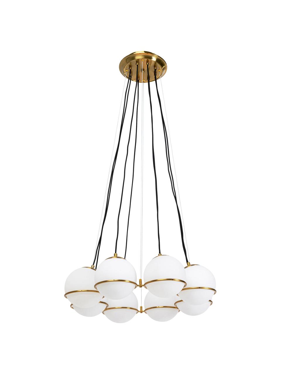 Lámpara de techo grande Globes, Anclaje: metal recubierto, Adornos: metal recubierto, Cable: plástico, Blanco, dorado, Ø 71 x Al 130 cm