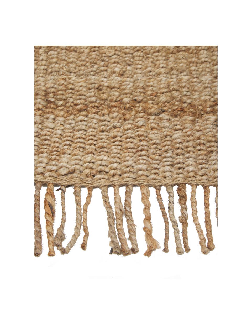 Felpudo artesanal de yute con flecos Naturals, 100% yute, Beige, An 45 x L 75 cm