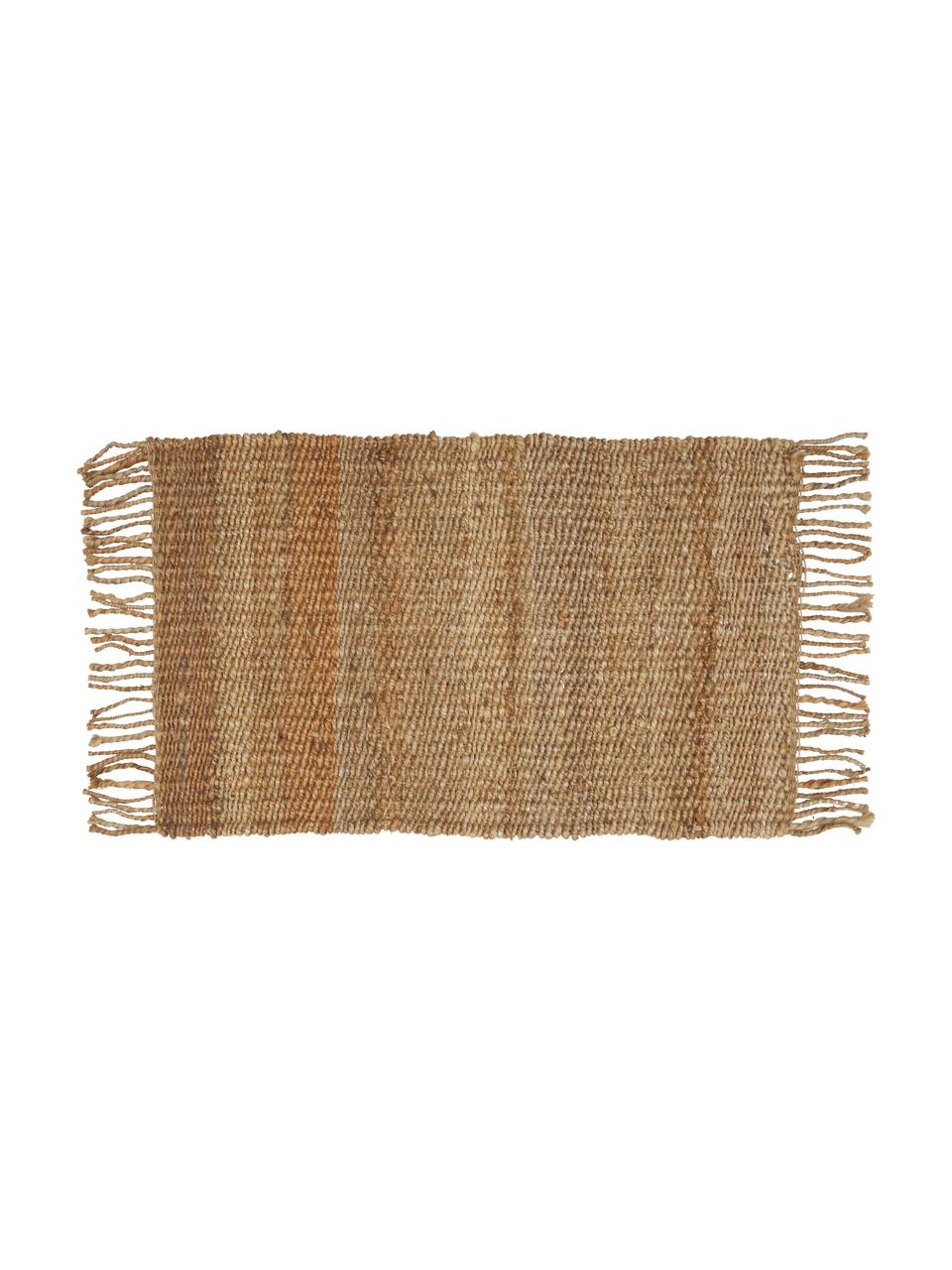 Handgefertigte Jute-Fußmatte Naturals mit Fransen, 100% Jute, Braun, B 45 x L 75 cm