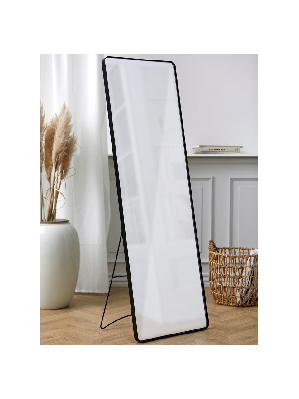 Eckiger Standspiegel Stefo mit schwarzem Metallrahmen, Rahmen: Metall, beschichtet, Spiegelfläche: Spiegelglas, Schwarz, B 45 x H 140 cm