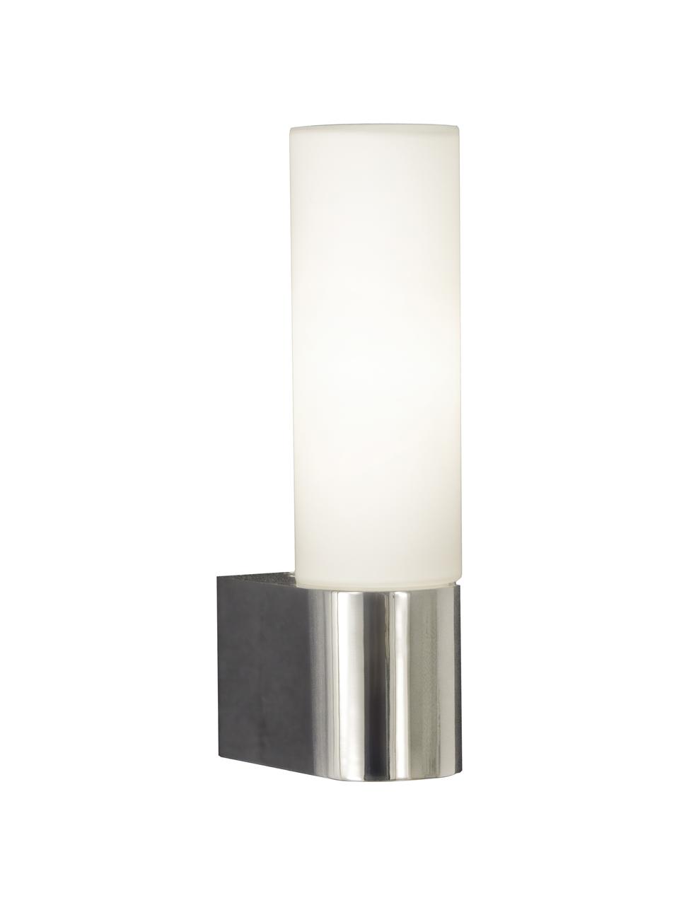 Badkamer wandlamp Cosenza met geïntegreerde fitting, Lampenkap: opaal glas, Zilverkleurig, wit, B 6 x H 27 cm