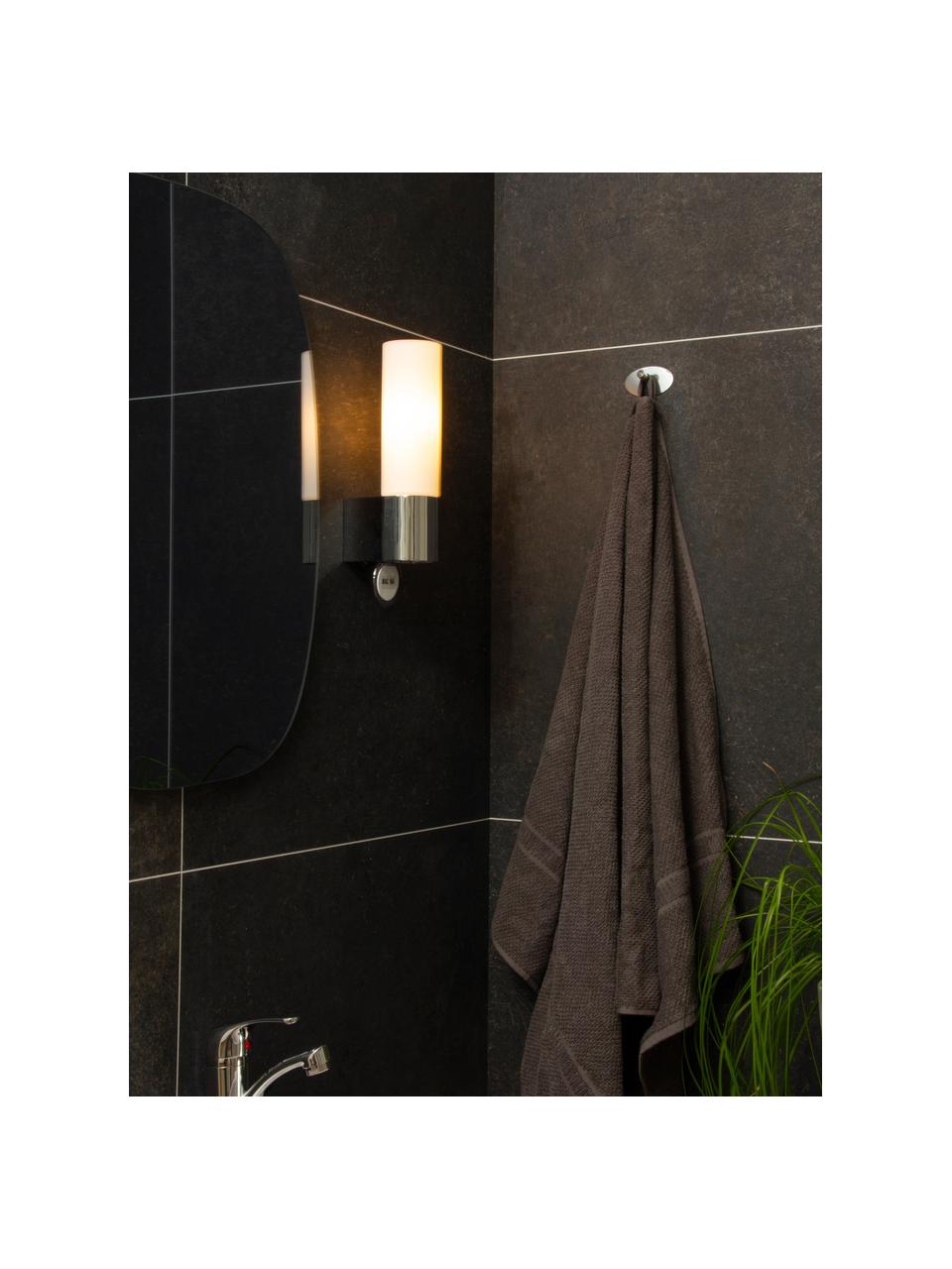 Badkamer wandlamp Cosenza met geïntegreerde fitting, Lampenkap: opaal glas, Zilverkleurig, wit, B 6 x H 27 cm