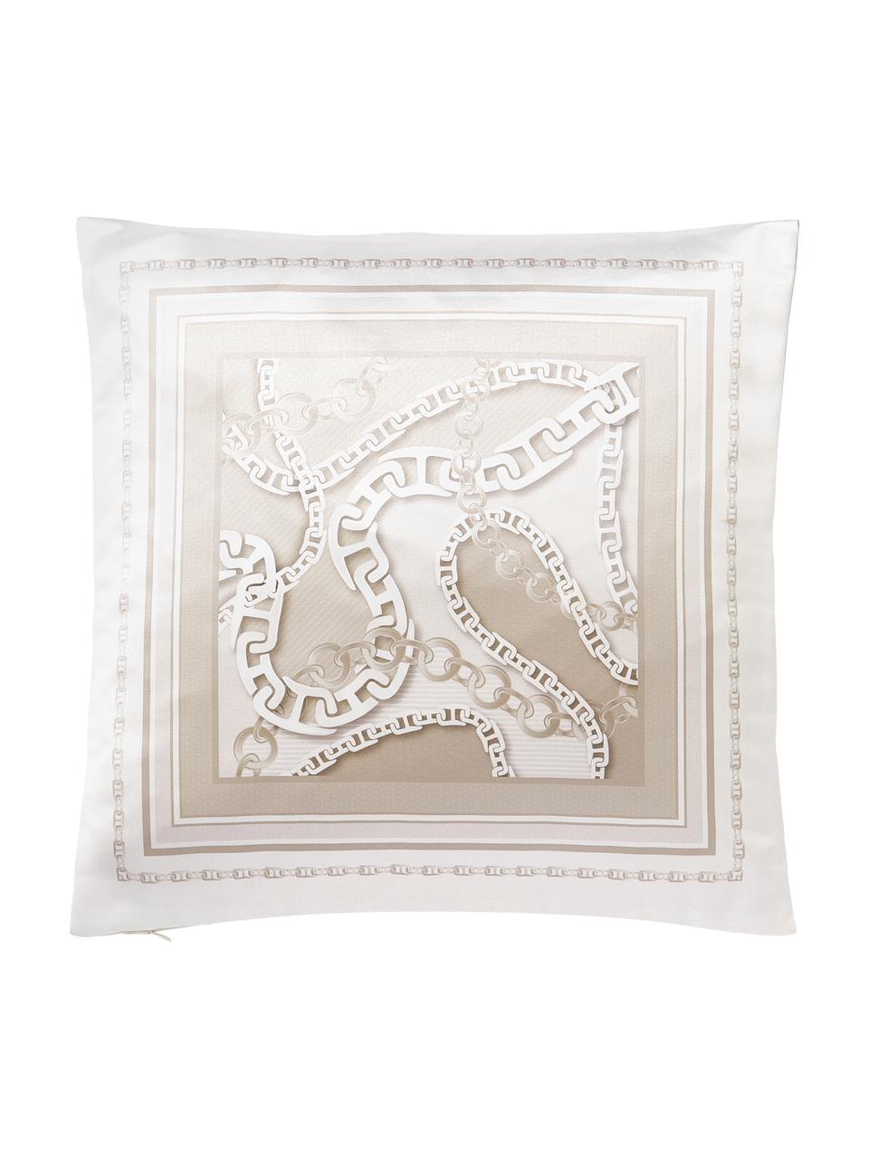 Kussenhoes Chiarina in zijdelook met kettingprint, 100% polyester, Wit, beige, B 45 x L 45 cm