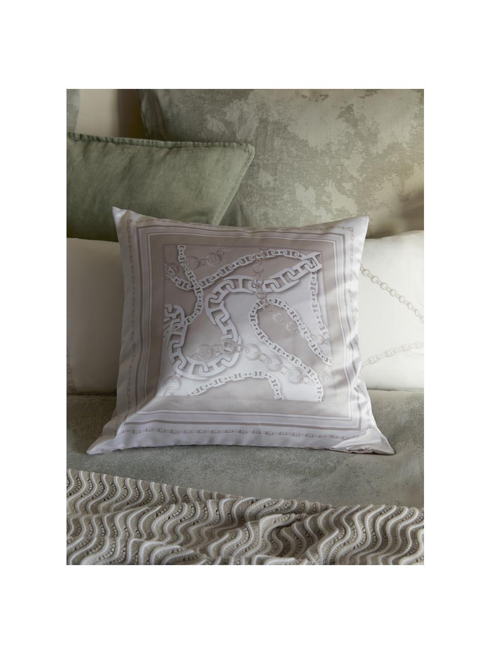 Kussenhoes Chiarina in zijdelook met kettingprint, 100% polyester, Wit, beige, B 45 x L 45 cm