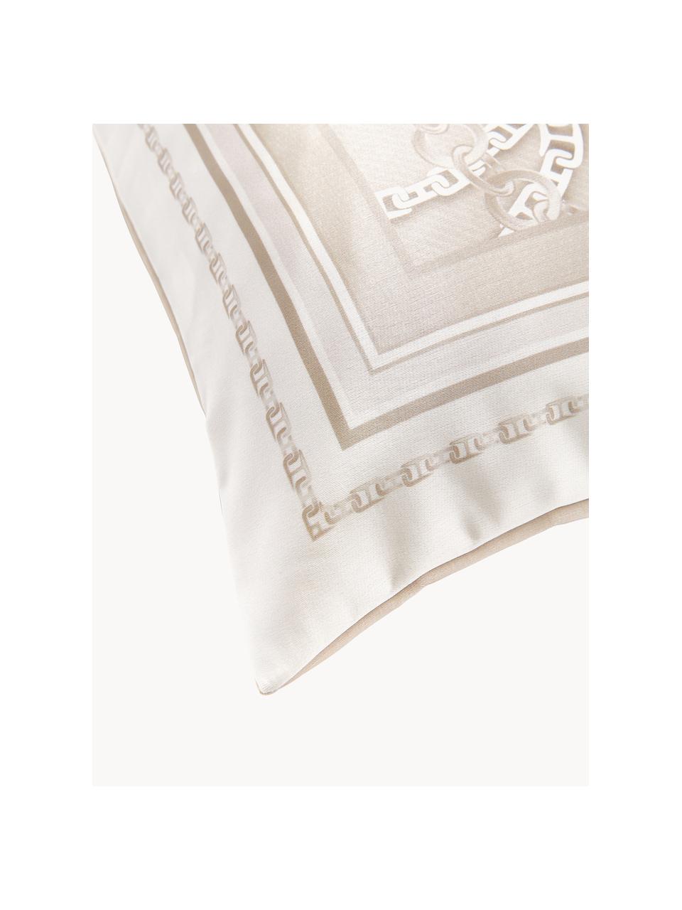 Kussenhoes Chiarina in zijdelook met kettingprint, 100% polyester, Wit, beige, B 45 x L 45 cm