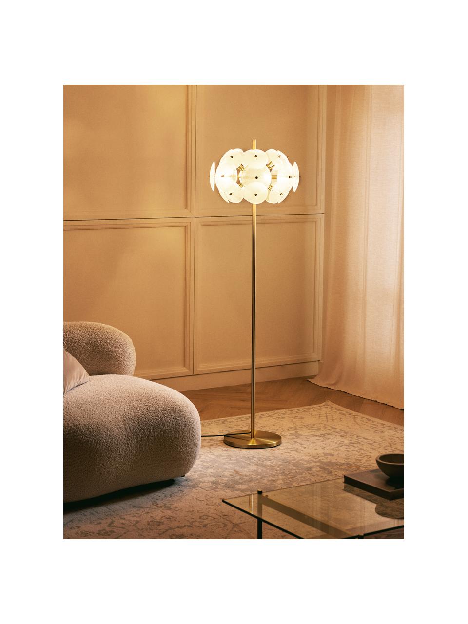 Sklenená stojacia lampa Mireille, Priehľadná, odtiene zlatej, V 155 cm