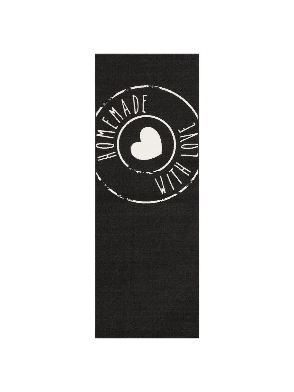 Tapis de cuisine antidérapant Homemade with Love, Blanc à taches noires, larg. 67 x long. 180 cm