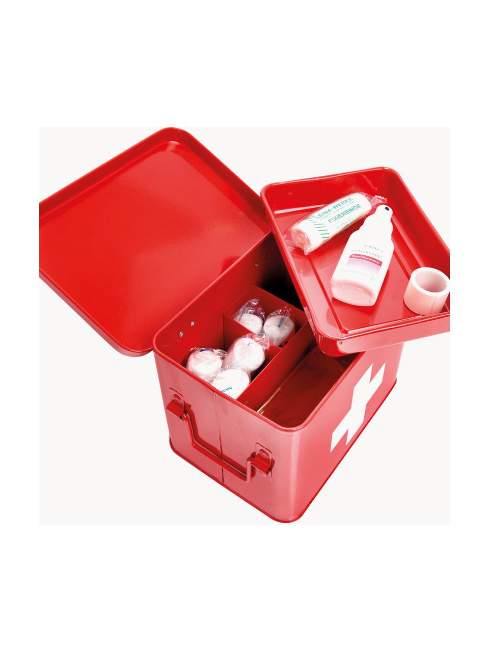 Aufbewahrungsbox Medizina, Metall, beschichtet, Rot, Weiss, B 22 x H 16 cm