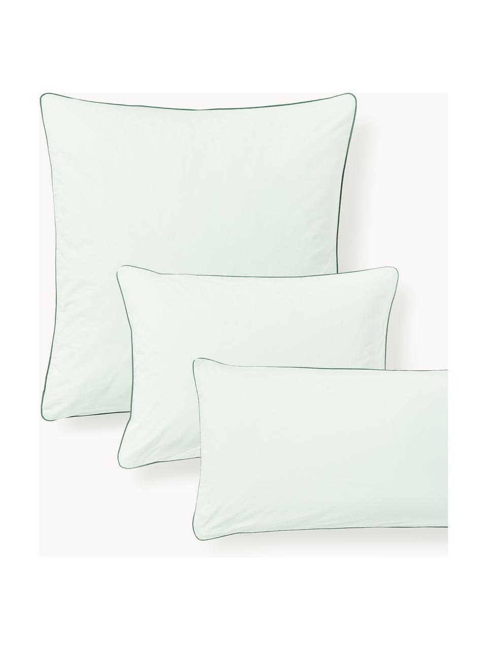 Taie d'oreiller en percale de coton avec passepoil Daria, Vert sauge, vert, larg. 50 x long. 70 cm