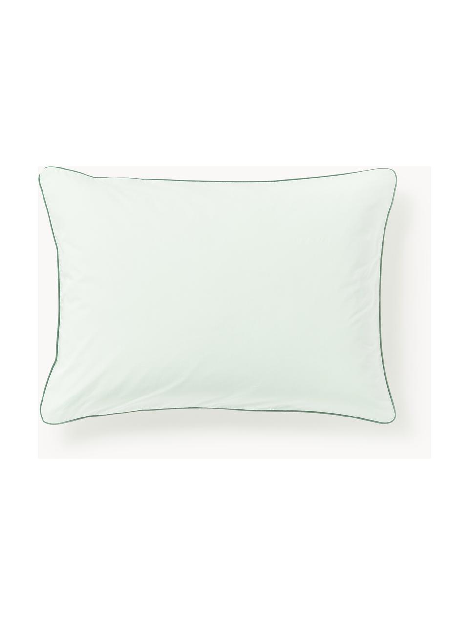 Taie d'oreiller en percale de coton avec passepoil Daria, Vert sauge, vert, larg. 50 x long. 70 cm