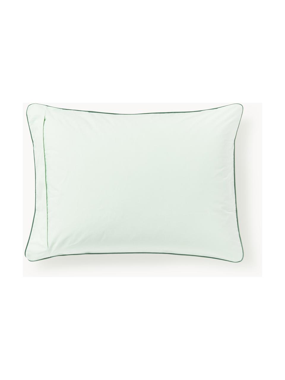 Taie d'oreiller en percale de coton avec passepoil Daria, Vert sauge, vert, larg. 50 x long. 70 cm