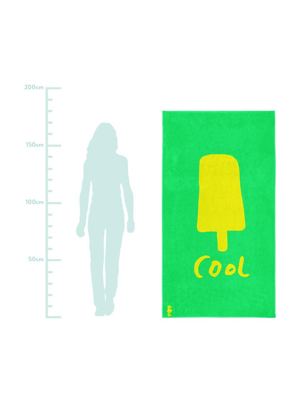 Strandlaken Popsicle met ijsmotief en opschrift, 100% Egyptisch katoen
middelzware stofkwaliteit, 420 g/m², Groen, geel, B 100 x L 180 cm