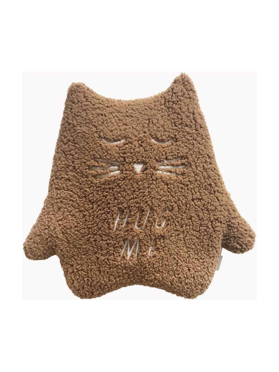 Cojín artesanal de peluche Kitten, Poliéster, Marrón, An 31 x L 33 cm