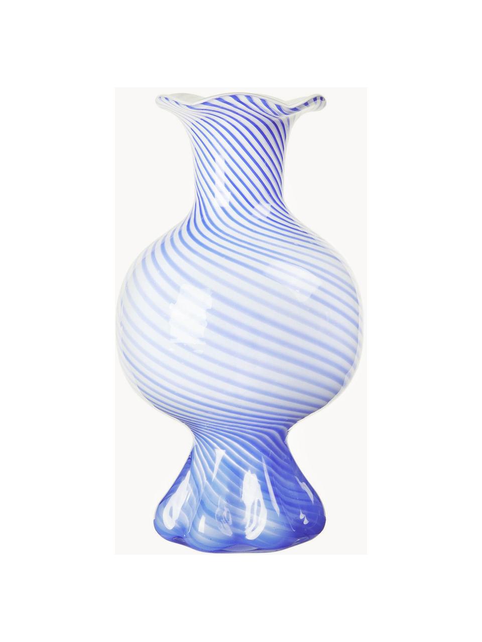 Mondgeblazen glazen vaas Mella, Mondgeblazen glas, Blauw, wit, Ø 18 x H 30 cm