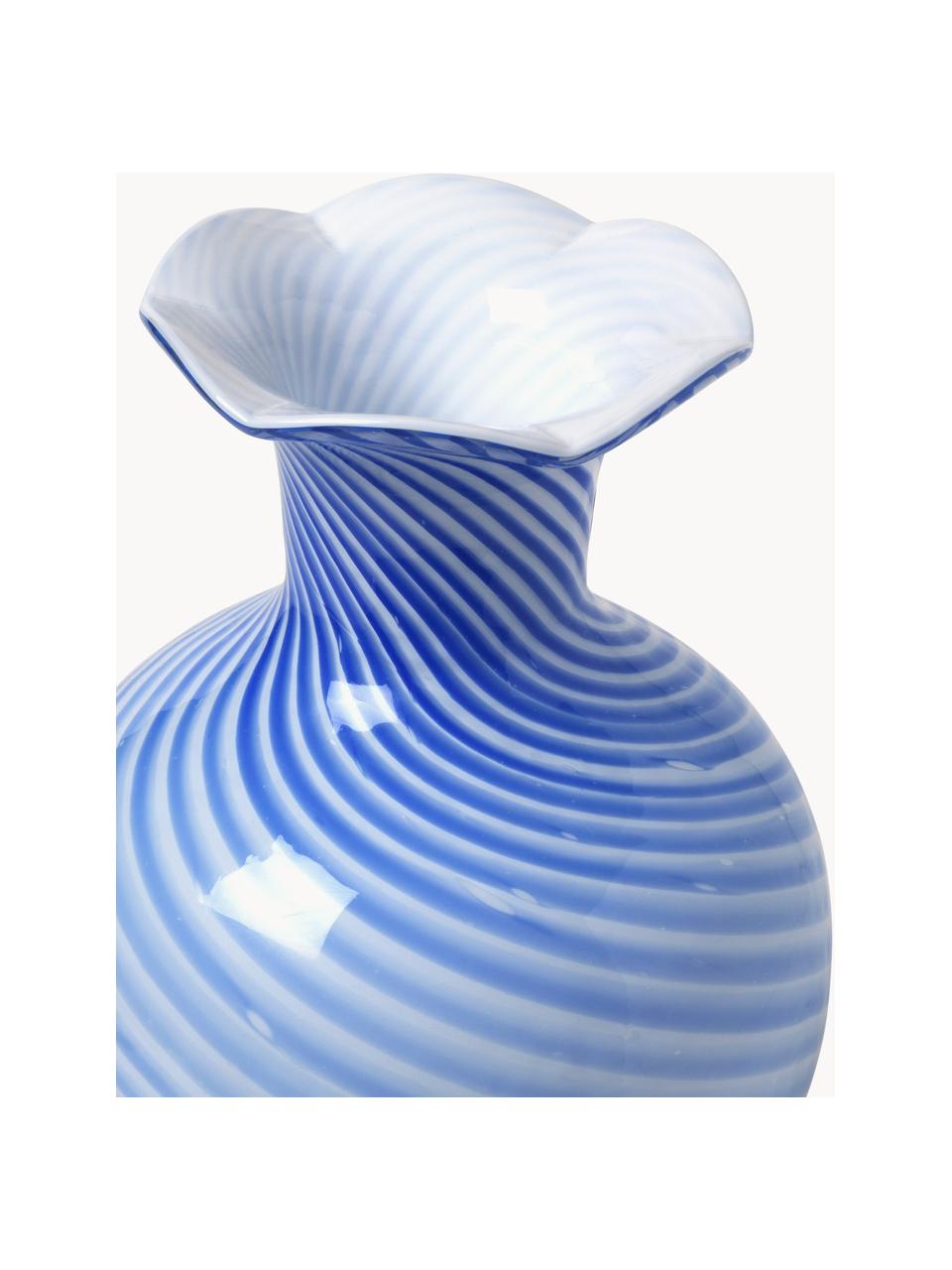 Vase en verre soufflé bouche Mella, Verre, soufflé bouche, Blanc, bleu, Ø 18 x haut. 30 cm