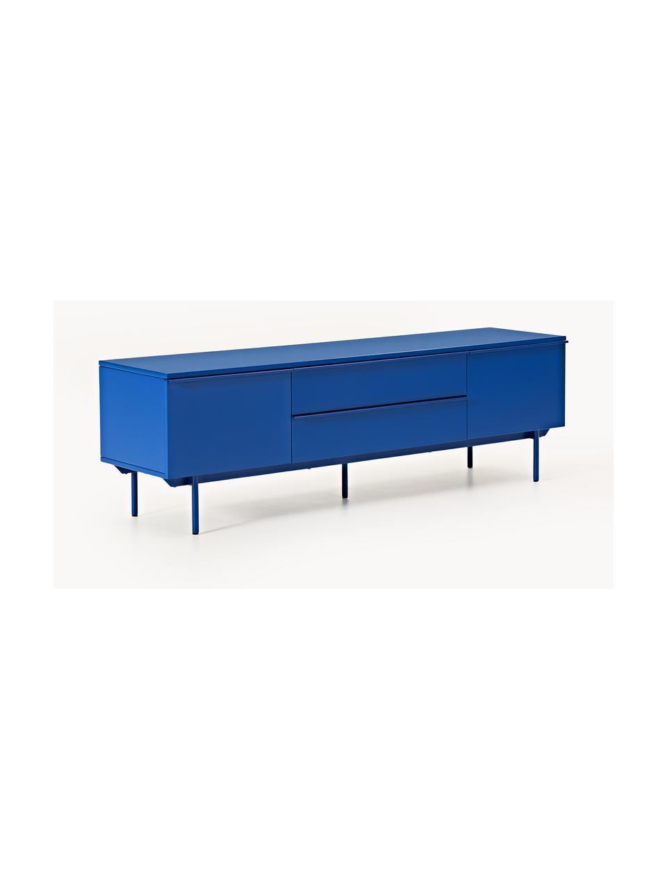 Credenza bassa in legno Elona, Blu elettrico, Larg. 180 x Alt. 55 cm