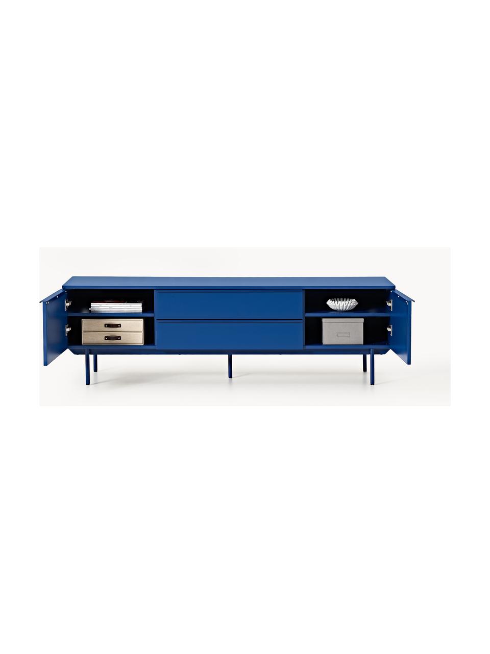 Credenza bassa in legno Elona, Blu elettrico, Larg. 180 x Alt. 55 cm