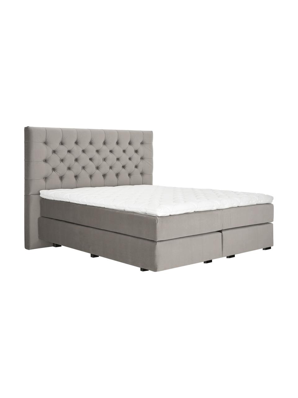 Premium Samt-Boxspringbett Phoebe, Matratze: 7-Zonen-Taschenfederkern , Füße: Massives Buchenholz, lack, Taupe, 180 x 200 cm