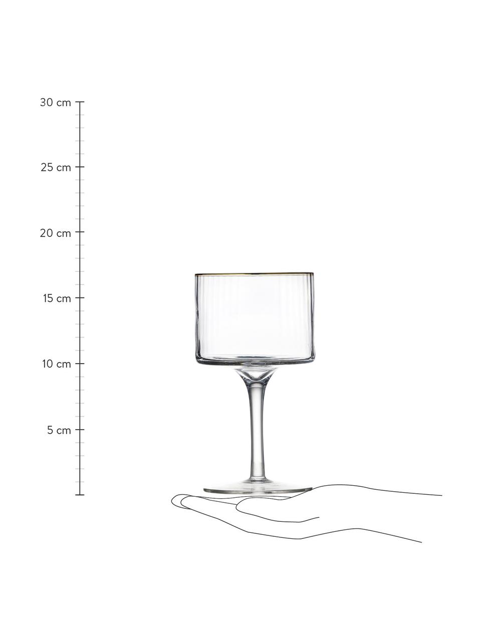 Mundgeblasene Weingläser Palermo mit Rillenstruktur und Goldrand, 4 Stück, Glas, Transparent, Goldfarben, Ø 10 x H 17 cm, 320 ml