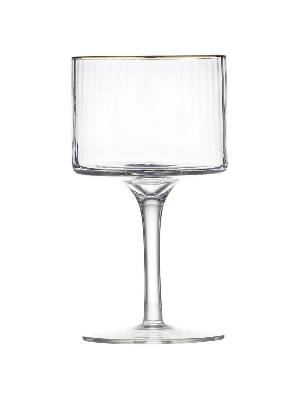 Copas de vino sopladas artesanalmente con relieve Palermo, 4 uds., Vidrio, Transparente con borde dorado, Ø 10 x Al 17 cm, 320 ml