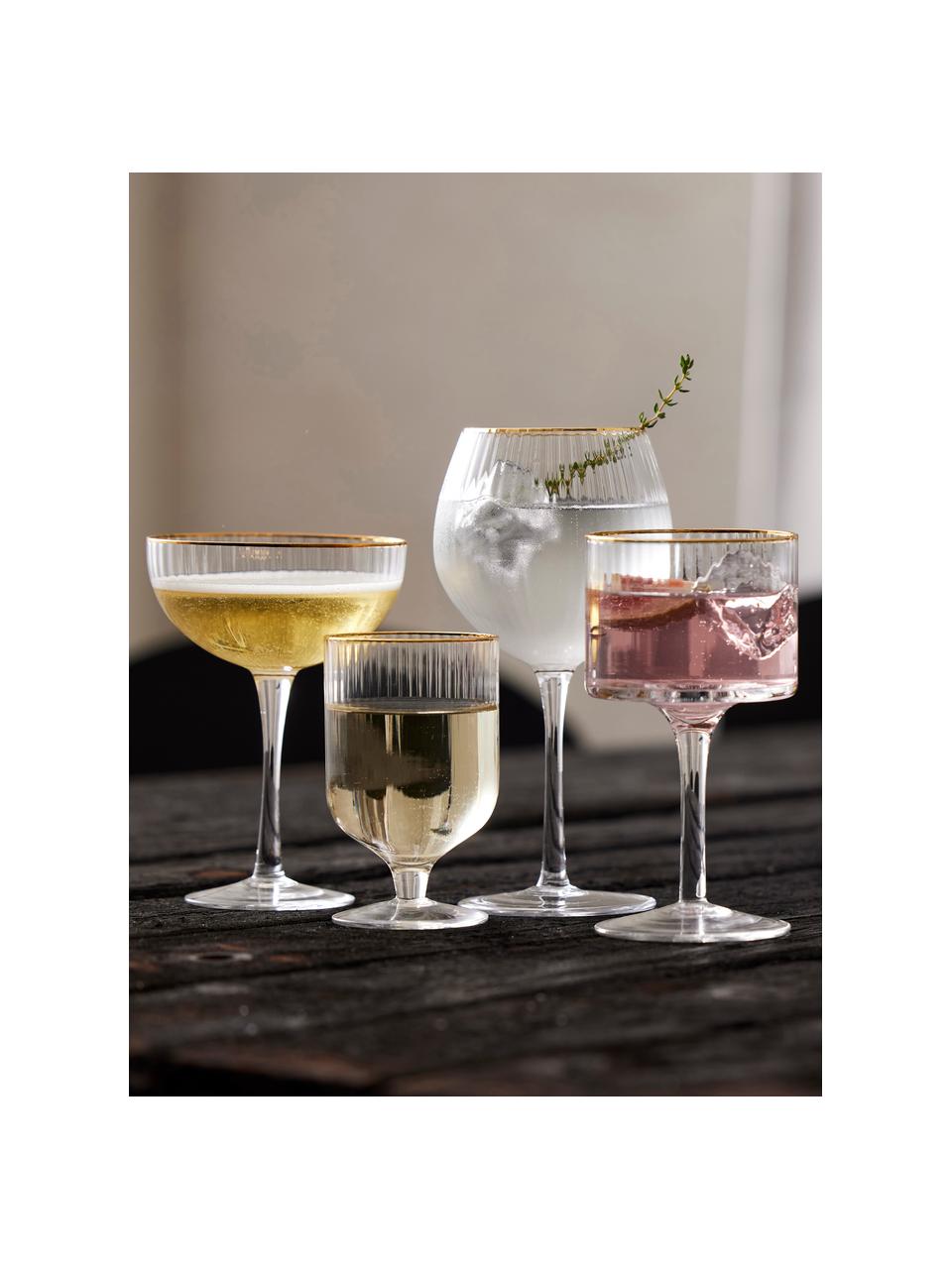 Bicchiere vino rigato in vetro soffiato con bordo dorato Palermo 4 pz, Vetro, Trasparente con bordo dorato, Ø 10 x Alt. 17 cm, 320 ml