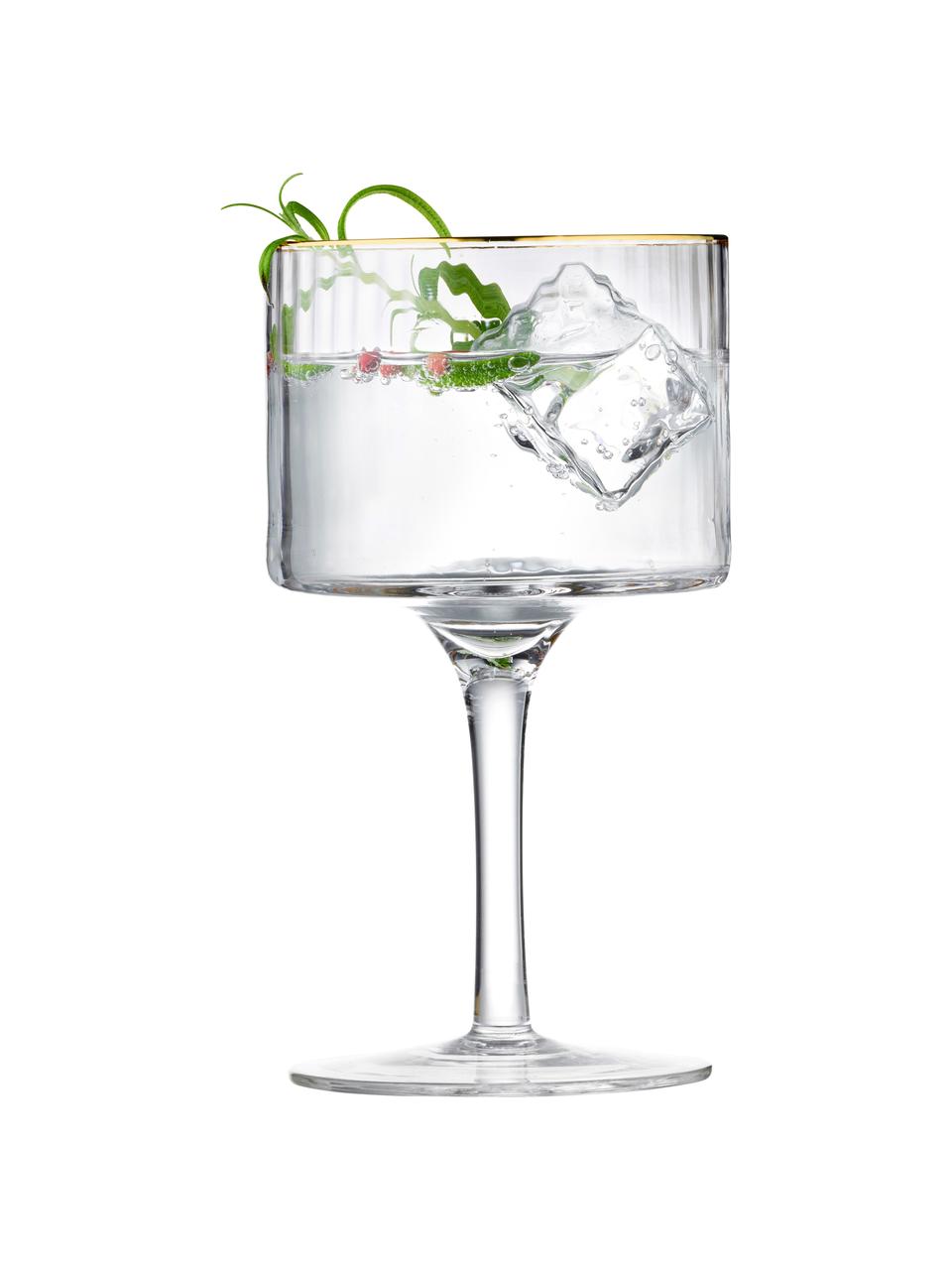 Copas de vino sopladas artesanalmente con relieve Palermo, 4 uds., Vidrio, Transparente con borde dorado, Ø 10 x Al 17 cm, 320 ml