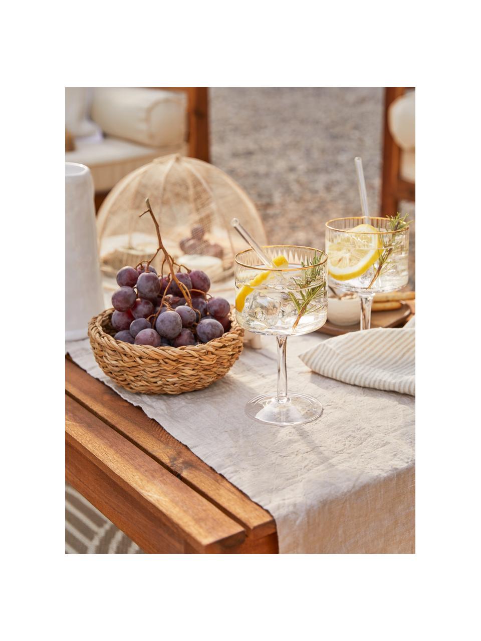 Copas de vino sopladas artesanalmente con relieve Palermo, 4 uds., Vidrio, Transparente con borde dorado, Ø 10 x Al 17 cm, 320 ml