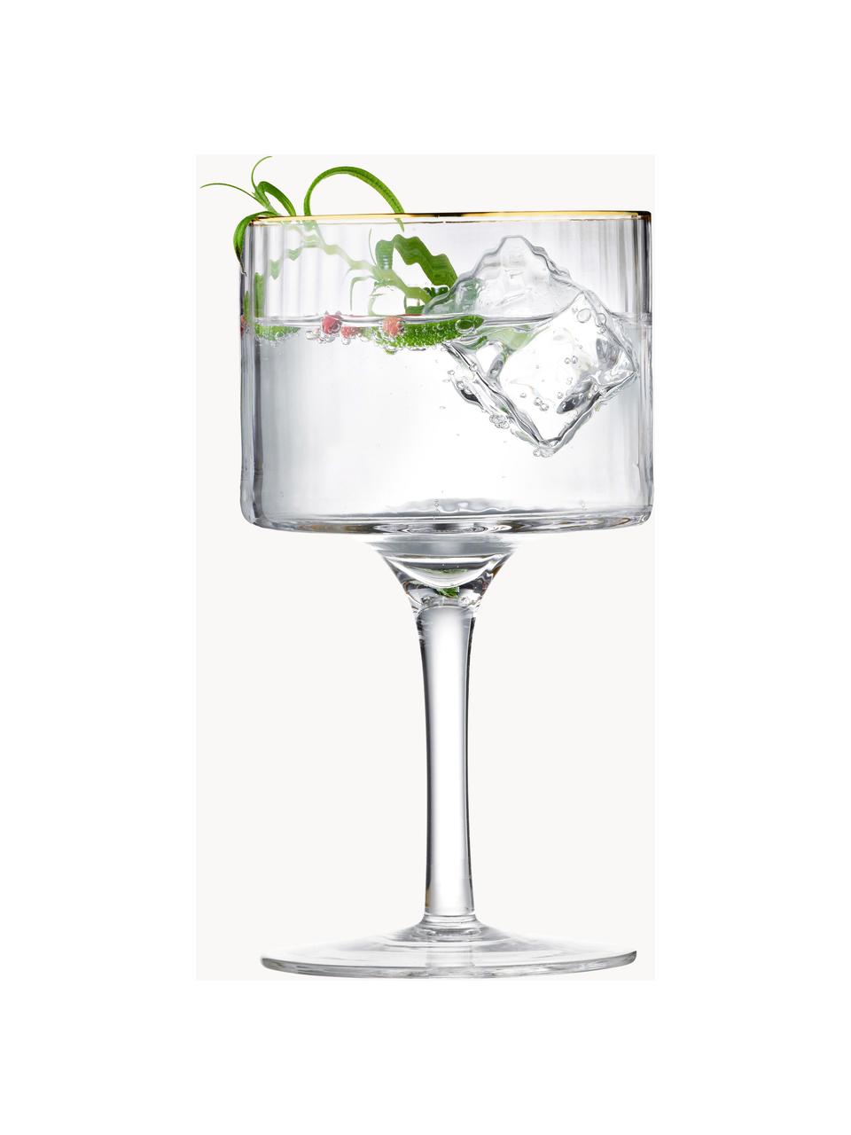 Copas de vino sopladas artesanalmente con relieve Palermo, 4 uds., Vidrio, Transparente con borde dorado, Ø 10 x Al 17 cm, 320 ml