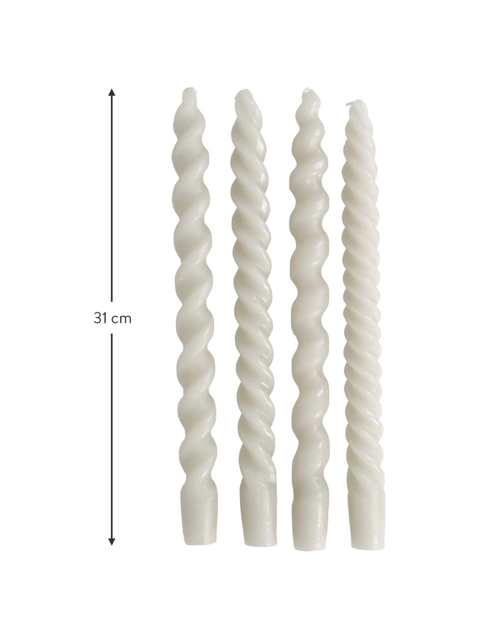 Velas candelabro Spiral, 4 uds., Cera, Gris claro, Ø 2,5 x Al 31 cm