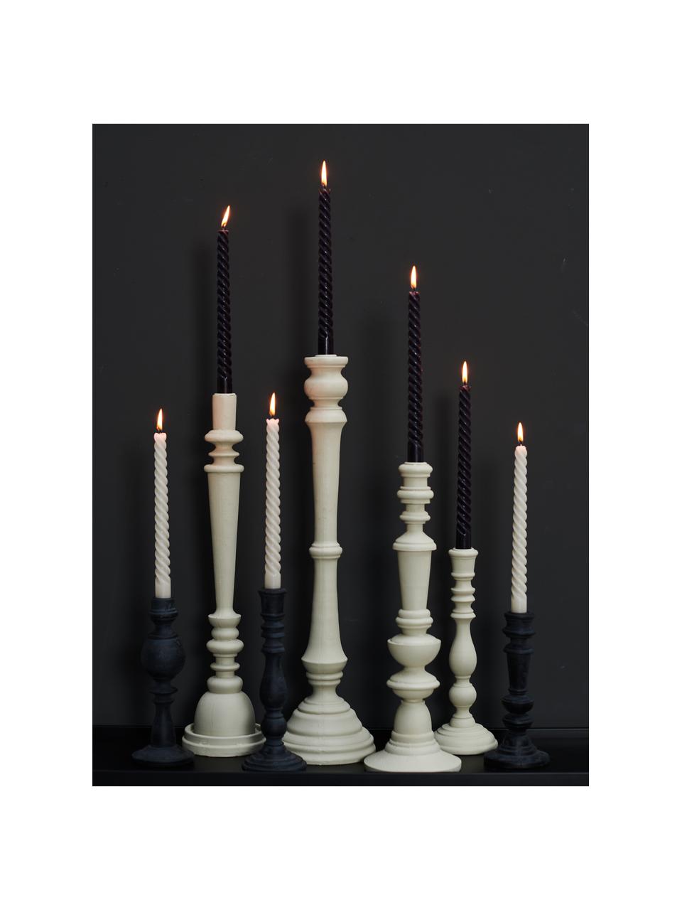 Velas candelabro Spiral, 4 uds., Cera, Gris claro, Al 31 cm