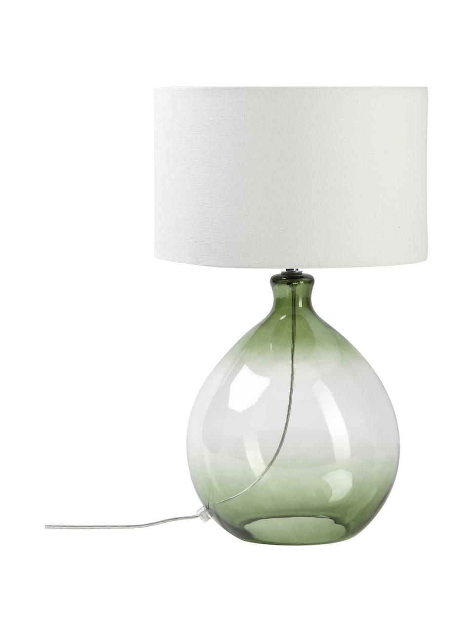 Grote tafellamp Zoya met glazen voet, Lampenkap: textiel (100% polyester), Lampvoet: glas, Wit, groen, Ø 30 x H 51 cm