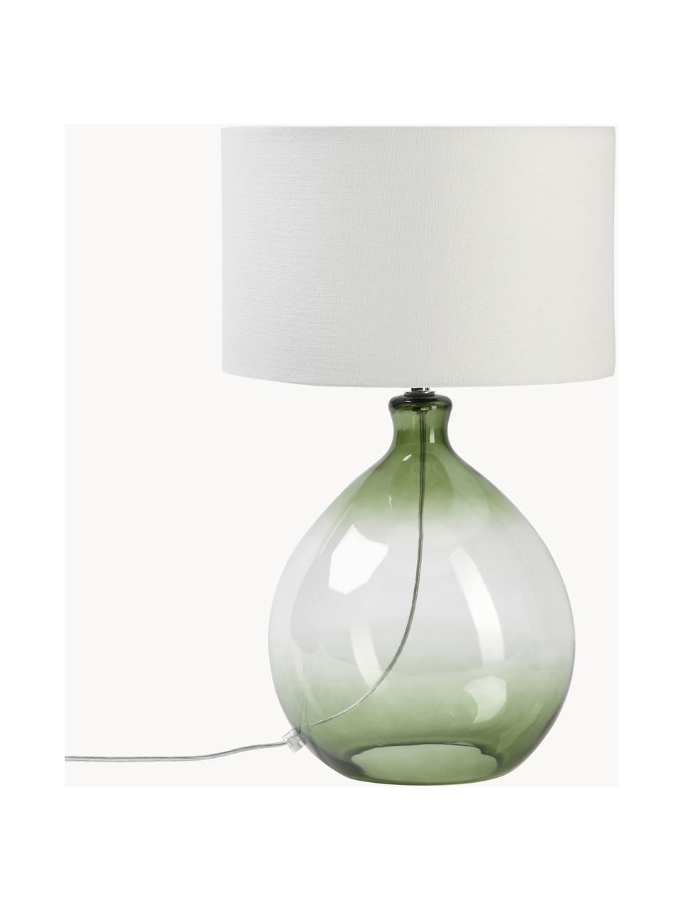 Große Tischlampe Zoya mit Glasfuß, Lampenschirm: Textil (100% Polyester), Lampenfuß: Glas, Weiß, Grün, Ø 30 x H 51 cm