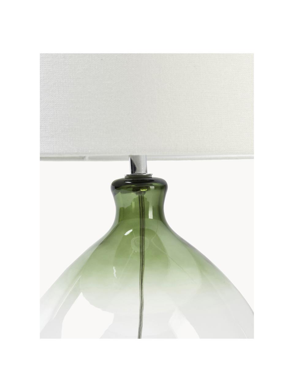 Lámpara de mesa grande de vidrio Zoya, Pantalla: lino (100% poliéster), Cable: plástico, Blanco, verde, Ø 30 x Al 51 cm