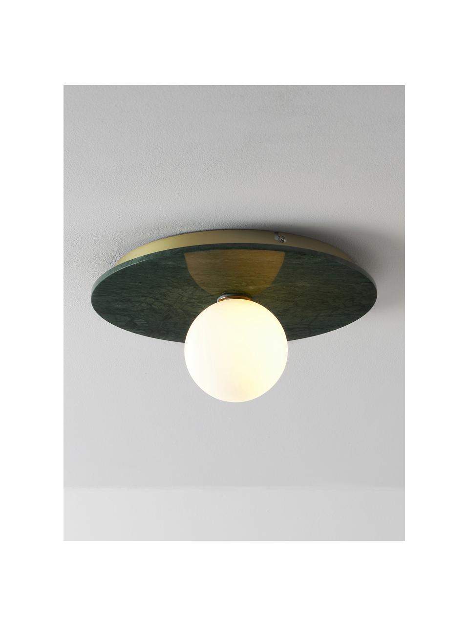 Lampada da parete e soffitto in marmo Cehlani, Paralume: vetro opale, Verde marmorizzato, Ø 28 x Alt. 16 cm