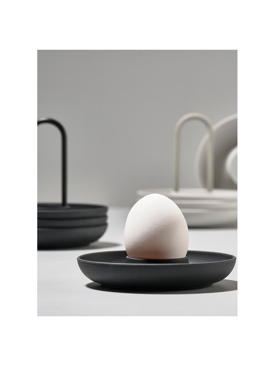 Soporte de huevo Henk, 4 uds., Silicona, metal, recubierto, Negro, Ø 11 cm