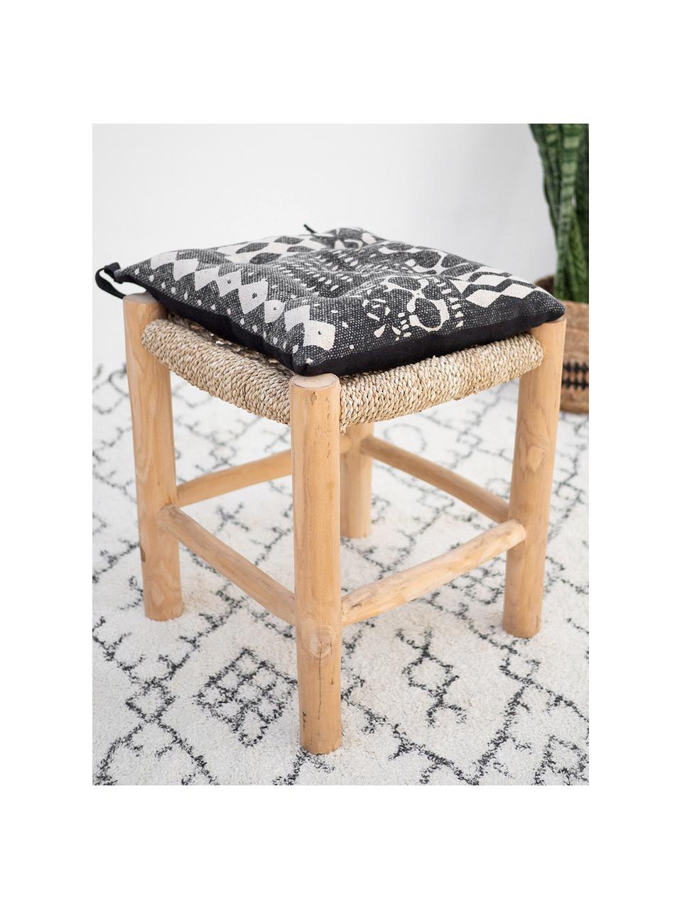 Cojín de asiento Boa, estilo boho, 100% algodón, Negro, blanco, An 40 x Al 4 cm