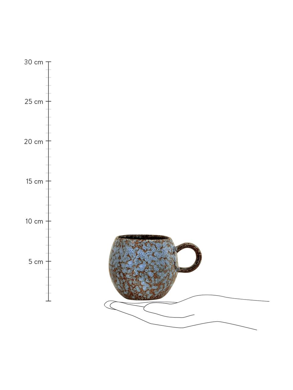 Tasse émaillée artisanale Paula, Grès cérame, Bleu, brun, Ø 9 x haut. 8 cm, 275 ml