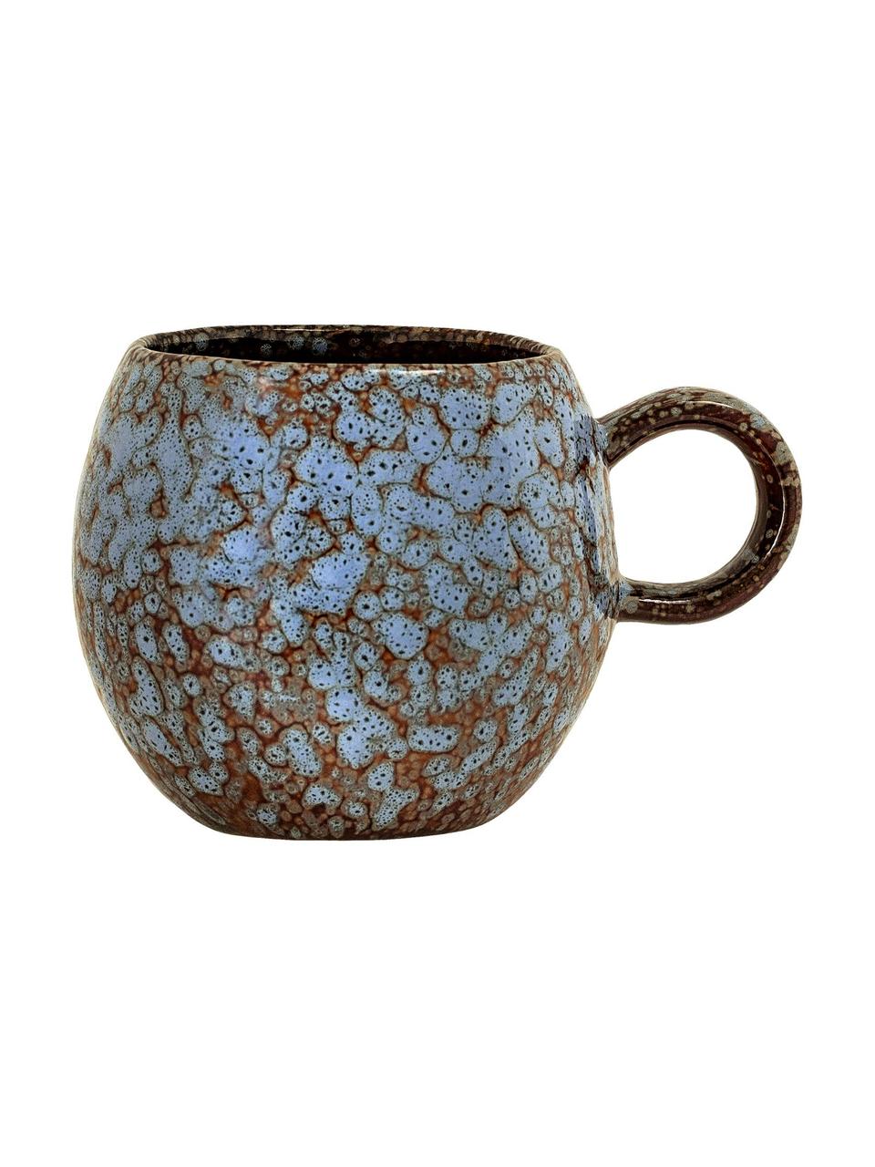 Tasse émaillée artisanale Paula, Grès cérame, Bleu, brun, Ø 9 x haut. 8 cm, 275 ml