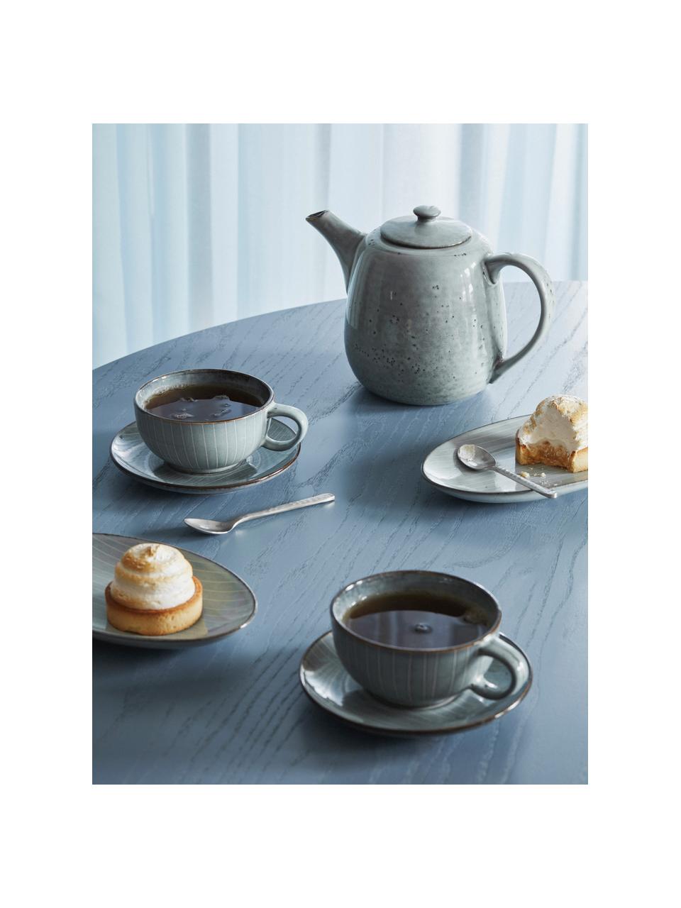 Servicio de té artesanal Nordic Vanilla, 2 comensales (7 pzas.), Cerámica con esmalte reactivo, Azul grisáceo jaspeado, 2 comensales (7 pzas.)