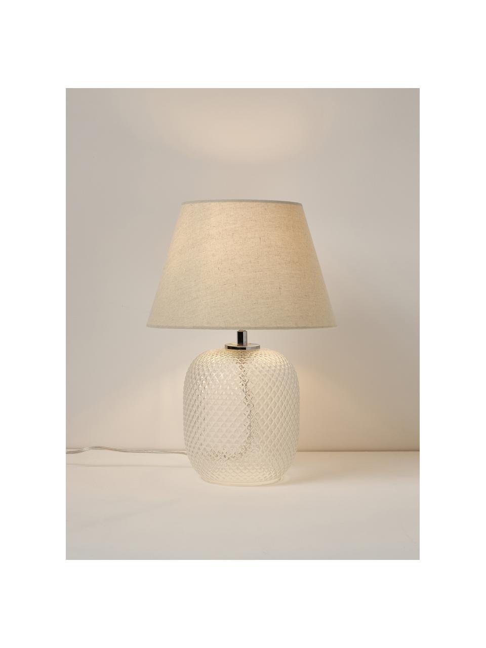 Lámpara de mesa pequeña de vidrio Cornelia, Pantalla: poliéster, Cable: plástico, Beige, blanco, Ø 28 x Al 38 cm