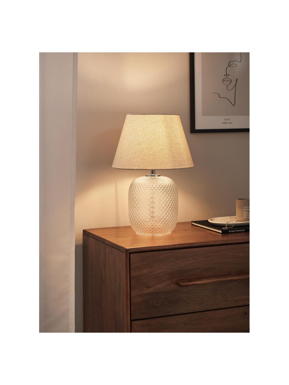 Lampa stołowa ze szklaną podstawą Cornelia, Beżowy, biały, Ø 28 x W 38 cm
