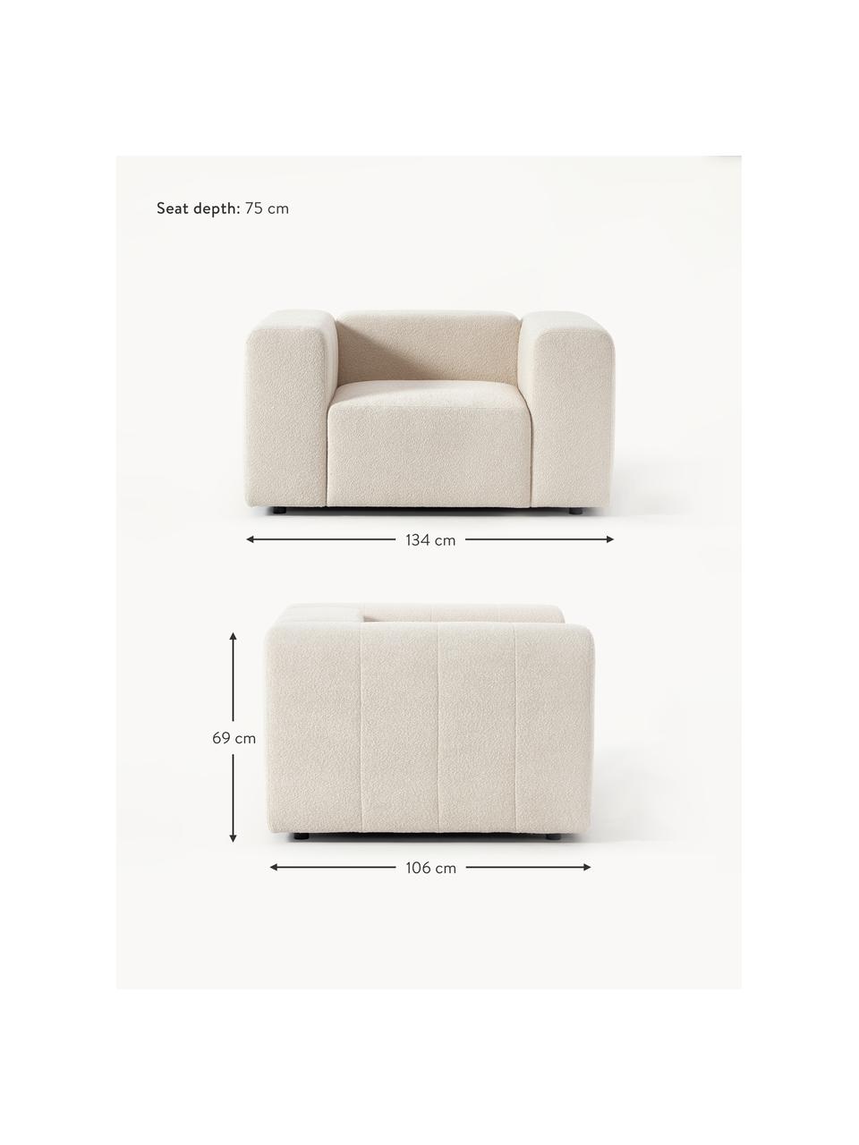 Bouclé fauteuil Lena, Bekleding: bouclé (93% polyester, 6%, Frame: grenenhout, multiplex, ha, Poten: kunststof, Bouclé lichtbeige, B 134 x D 106 cm